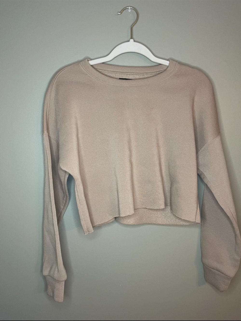 Fashion Nova Cropped Crewneck Sweatshirt - Light Beige